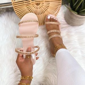 Nude studded slides